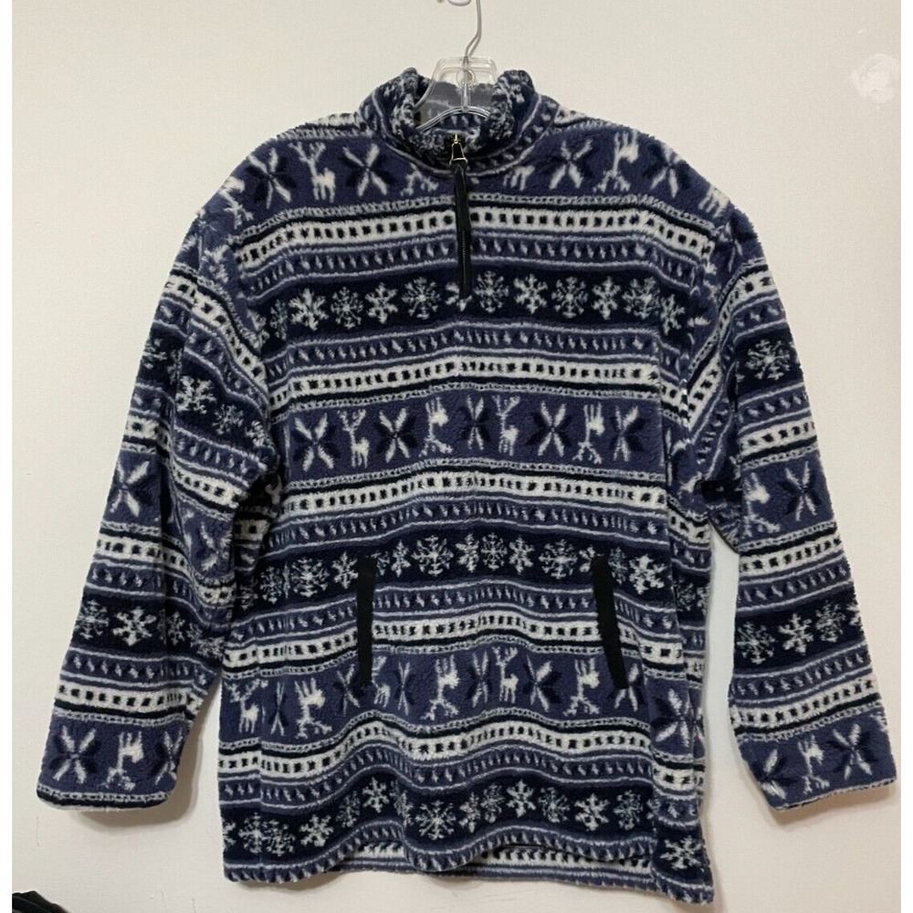 Vintage Lord & Taylor Fleece 1/4 Zip Pullover Large Reindeer Oversized Unisex
